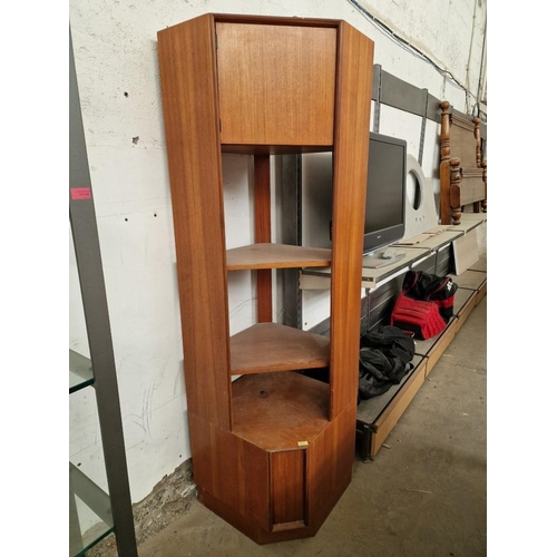 76 - Retro / Mid-Century Wood Effect Corner Display Unit with Upper Cupboard, (Approx. 56 x 56 x 198cm Ov... 