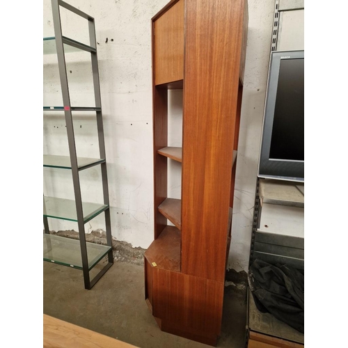 76 - Retro / Mid-Century Wood Effect Corner Display Unit with Upper Cupboard, (Approx. 56 x 56 x 198cm Ov... 