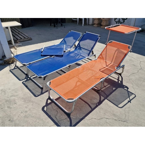 104 - 3 x Folding Sunbeds; 2 x Blue and 1 x Orange, (3)