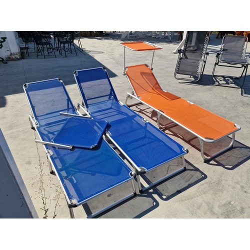 104 - 3 x Folding Sunbeds; 2 x Blue and 1 x Orange, (3)