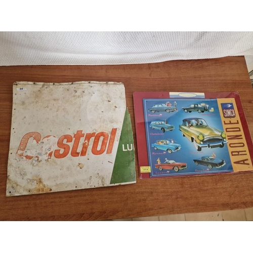 38 - Vintage Metal Castrol Part Sign, Together with 'Simca Aronde' Car Advert on Metal (French), (Approx.... 