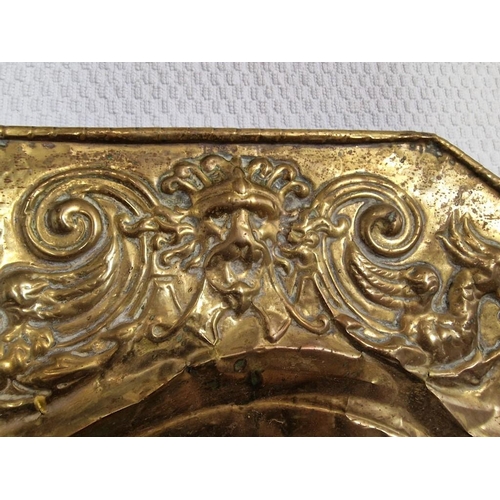 39 - Vintage Brass Octagonal Shape Wall Relief with Bar Scene and Green Man, (Approx. Ø: 39cm)