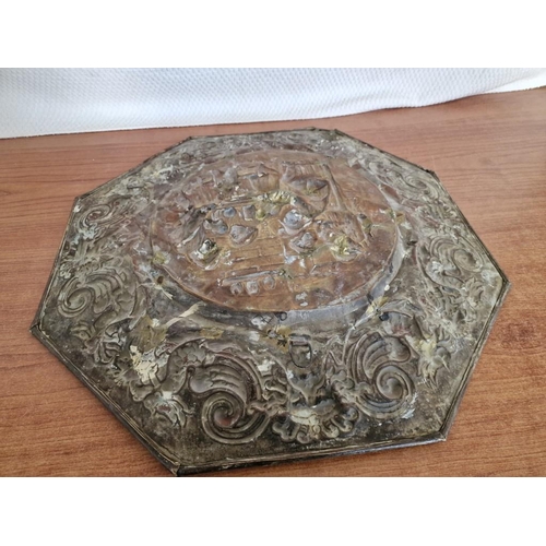 39 - Vintage Brass Octagonal Shape Wall Relief with Bar Scene and Green Man, (Approx. Ø: 39cm)