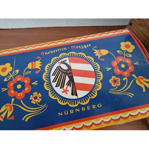 41 - Vintage Wooden Bread Bin and Decorative German 'Nurnberg' Tin, (2)