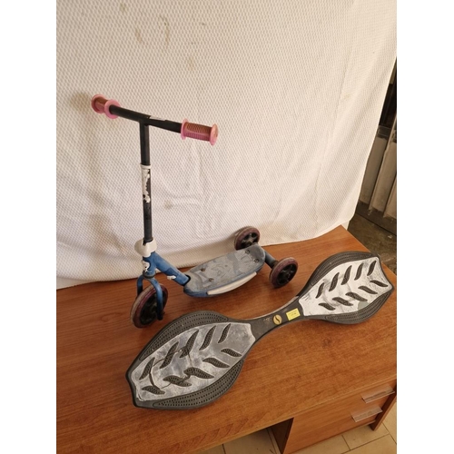 48 - Child's Scooter and a Razor Skate Board / Waveboard, (2)