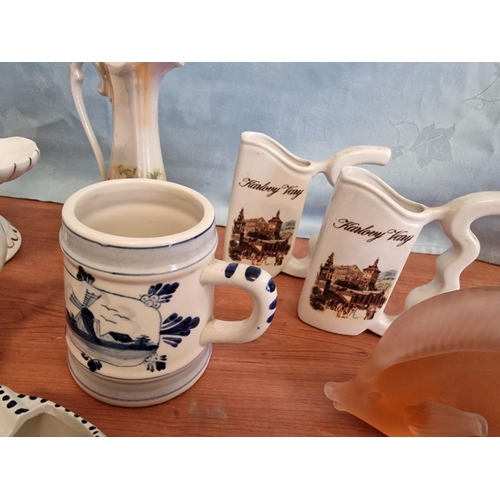 82 - Collection of Assorted China, Glass & Porcelain; Incl. Delft, Glass Fish & Animals, Shaped Mugs, Jug... 