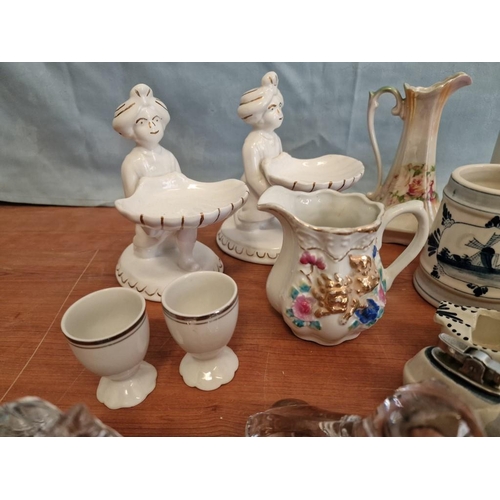 82 - Collection of Assorted China, Glass & Porcelain; Incl. Delft, Glass Fish & Animals, Shaped Mugs, Jug... 