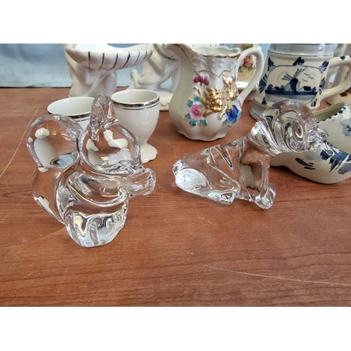 82 - Collection of Assorted China, Glass & Porcelain; Incl. Delft, Glass Fish & Animals, Shaped Mugs, Jug... 