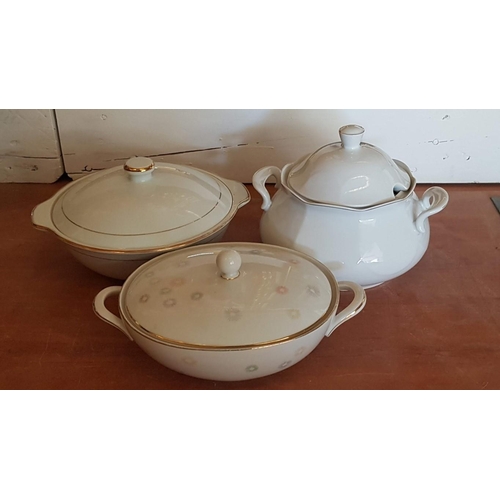 32 - 3 x White Porcelain Soup Tureens with Lids, (2 x Bavarian, Germany and One Other), (3)