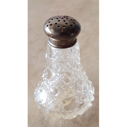 17 - 3 x Vintage Cut Glass Bottles with Silver &/or White Metal Tops, (Approx. 7cm and 8.5cm), (3)