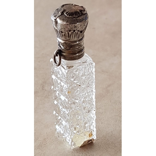 17 - 3 x Vintage Cut Glass Bottles with Silver &/or White Metal Tops, (Approx. 7cm and 8.5cm), (3)