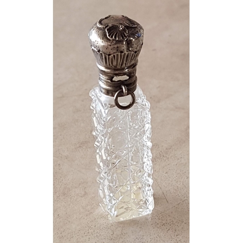 17 - 3 x Vintage Cut Glass Bottles with Silver &/or White Metal Tops, (Approx. 7cm and 8.5cm), (3)