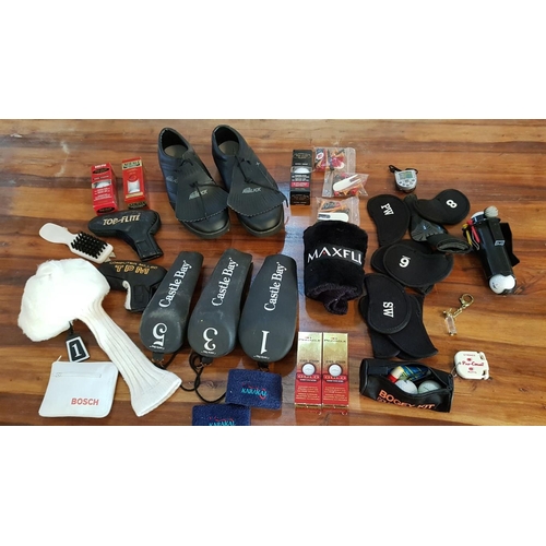 202 - Large Collection of Golf Accessories; Golfing Shoes Size 9, Qty of Golf Balls, Golf Ball Tee Holder ... 