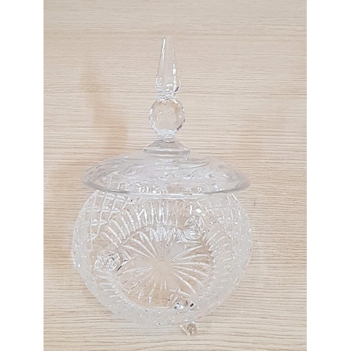 203 - Retro Crystal Tableware; Fruit Bowl (Ø: 22cm), Sweet Bowl with Lid and Sweet Pedestal Dish, (3)