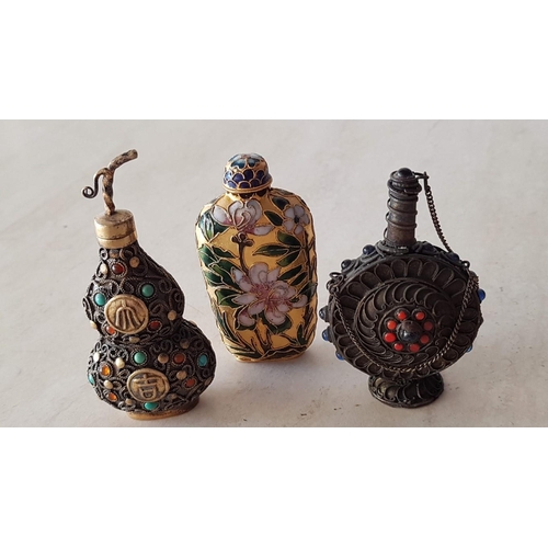 207 - Collection of Oriental Style Vintage Miniature Perfume Bottles; Metal, Enameled, Porcelain, (9)