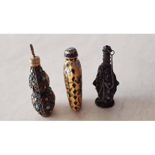 207 - Collection of Oriental Style Vintage Miniature Perfume Bottles; Metal, Enameled, Porcelain, (9)