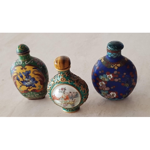 207 - Collection of Oriental Style Vintage Miniature Perfume Bottles; Metal, Enameled, Porcelain, (9)