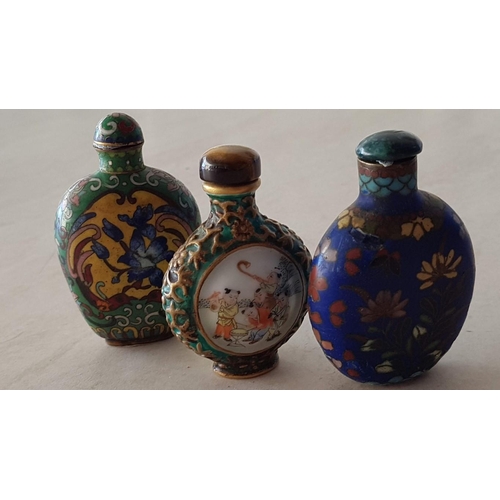 207 - Collection of Oriental Style Vintage Miniature Perfume Bottles; Metal, Enameled, Porcelain, (9)