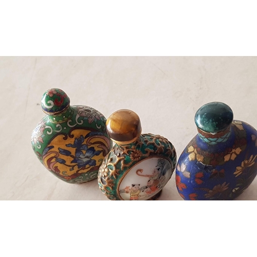 207 - Collection of Oriental Style Vintage Miniature Perfume Bottles; Metal, Enameled, Porcelain, (9)
