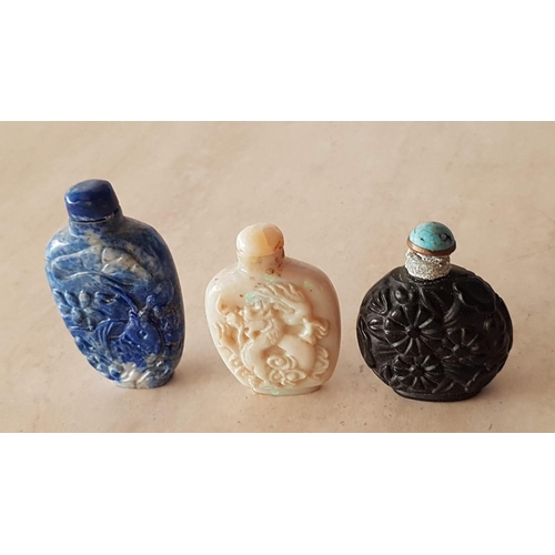 208 - Collection of 6 x Chinese Carved Snuff Bottles, Circa 19th Century(?), Different Natural Stones, Tog... 