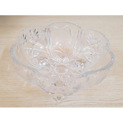 212 - Exquisitely Ornate Heavy Crystal 3-Footed Bowl with Floral Design, (Approx. Ø: 25cm, H: 13cm)