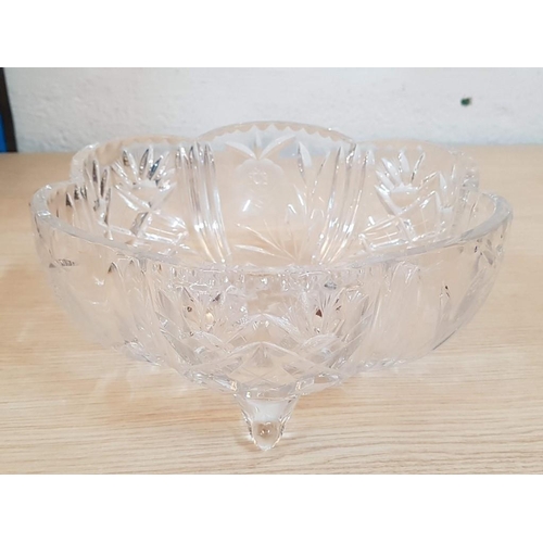 212 - Exquisitely Ornate Heavy Crystal 3-Footed Bowl with Floral Design, (Approx. Ø: 25cm, H: 13cm)