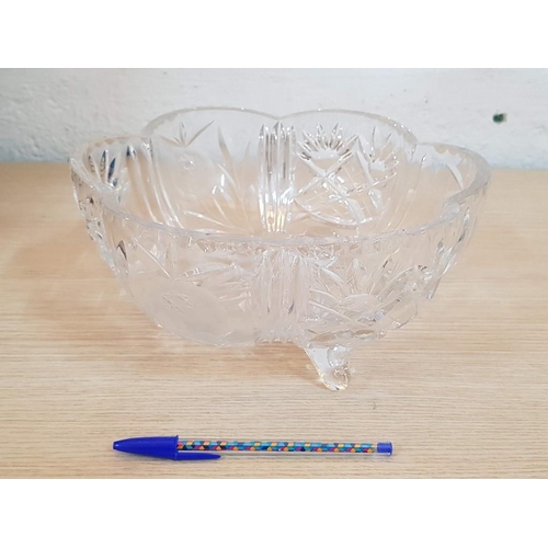 212 - Exquisitely Ornate Heavy Crystal 3-Footed Bowl with Floral Design, (Approx. Ø: 25cm, H: 13cm)