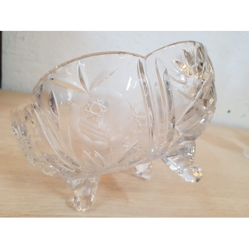 212 - Exquisitely Ornate Heavy Crystal 3-Footed Bowl with Floral Design, (Approx. Ø: 25cm, H: 13cm)