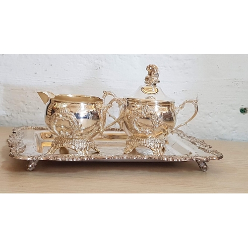 216 - Viners International Highly Ornate Silver Plated Vintage Style Set of Sugar Bowl with Lid, Cream Jug... 