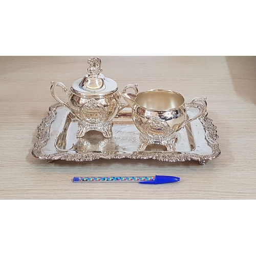 216 - Viners International Highly Ornate Silver Plated Vintage Style Set of Sugar Bowl with Lid, Cream Jug... 