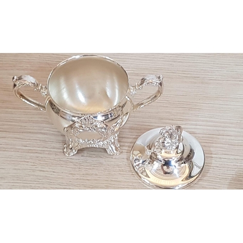 216 - Viners International Highly Ornate Silver Plated Vintage Style Set of Sugar Bowl with Lid, Cream Jug... 