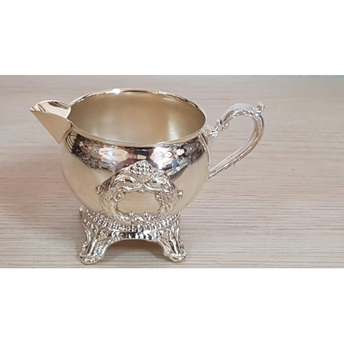 216 - Viners International Highly Ornate Silver Plated Vintage Style Set of Sugar Bowl with Lid, Cream Jug... 