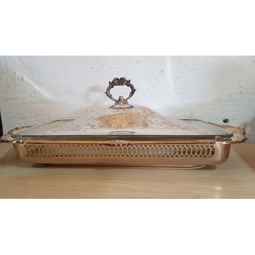 217 - Vintage Style Silver Plated Covered Serving Dish with Rectangular Pyrex Dish, (a/f), (Approx. 46 x 2... 