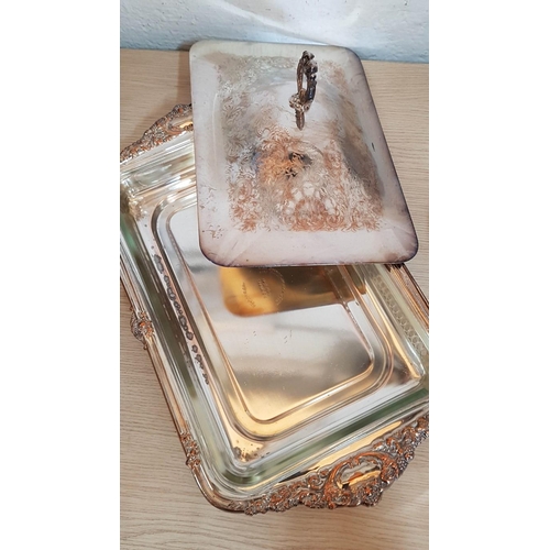 217 - Vintage Style Silver Plated Covered Serving Dish with Rectangular Pyrex Dish, (a/f), (Approx. 46 x 2... 