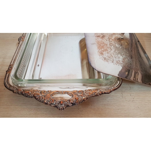 217 - Vintage Style Silver Plated Covered Serving Dish with Rectangular Pyrex Dish, (a/f), (Approx. 46 x 2... 