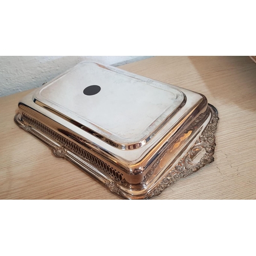 217 - Vintage Style Silver Plated Covered Serving Dish with Rectangular Pyrex Dish, (a/f), (Approx. 46 x 2... 