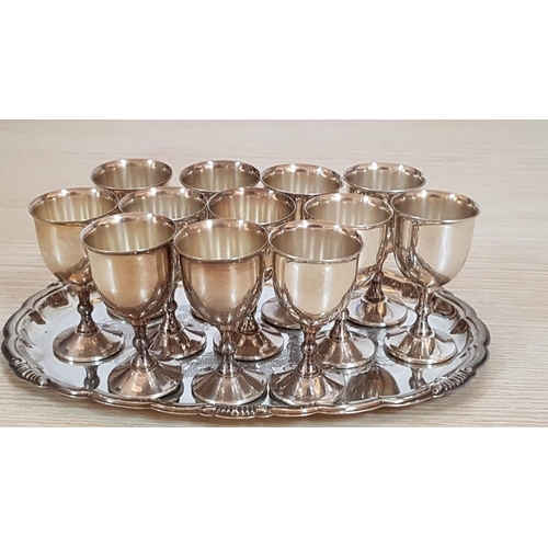 219 - Vintage Silver Plated Set of 12 x Mini Goblets / Liqueur Glasses with Tray, (13)