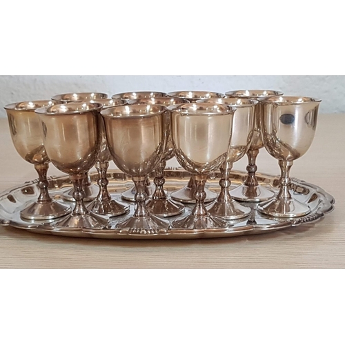 219 - Vintage Silver Plated Set of 12 x Mini Goblets / Liqueur Glasses with Tray, (13)