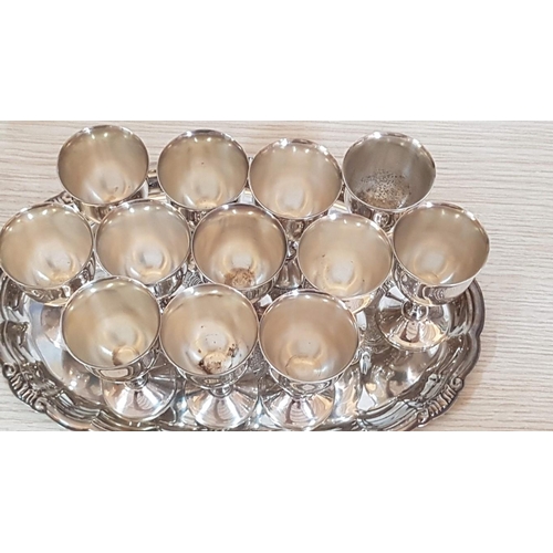 219 - Vintage Silver Plated Set of 12 x Mini Goblets / Liqueur Glasses with Tray, (13)