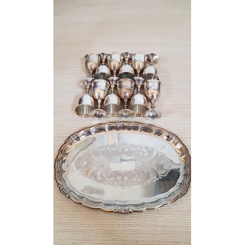 219 - Vintage Silver Plated Set of 12 x Mini Goblets / Liqueur Glasses with Tray, (13)