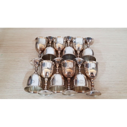 219 - Vintage Silver Plated Set of 12 x Mini Goblets / Liqueur Glasses with Tray, (13)