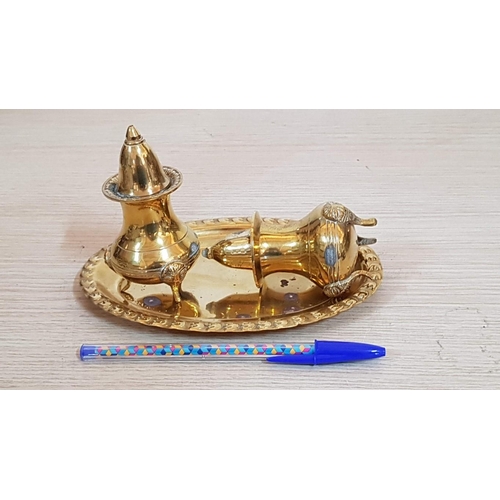 220 - Ornate Brass Effect Salt & Pepper Sets with Matching Trays, (2 x 3 Pcs)
