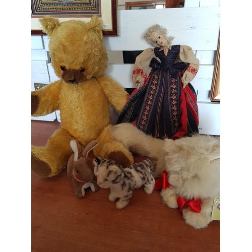 228 - Steiff Tabby Cat, (Circa 1950-1959), Made in Germany, Together with Other Vintage Toys, (5)