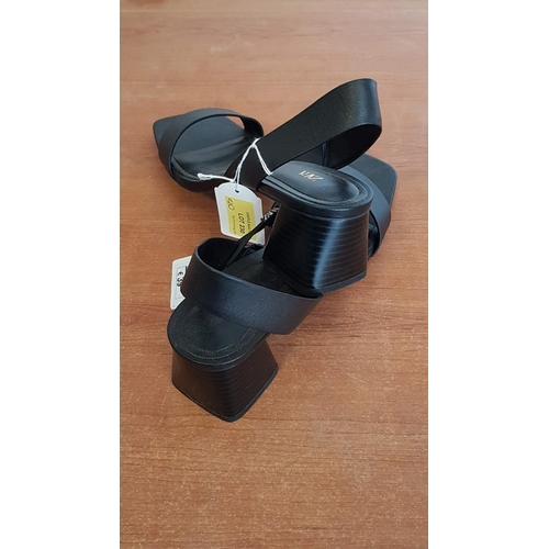 230 - Zara Block Heel Black Leather Sandals, Size 39