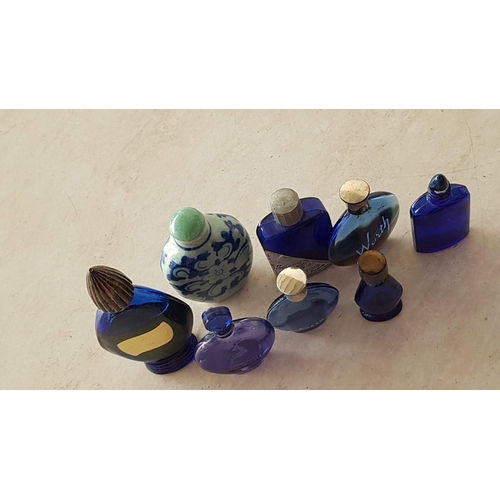 33 - Collection of Vintage Mini Blue Glass Empty Perfume Bottles, Incl. 'Evening in Paris, Bourjois c. 19... 