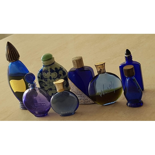 33 - Collection of Vintage Mini Blue Glass Empty Perfume Bottles, Incl. 'Evening in Paris, Bourjois c. 19... 