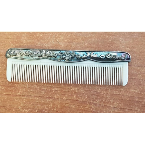 36 - Vintage Miniature Silver Plated (Doll Sized) Hand Mirror with Matching Comb, Circa 1950's