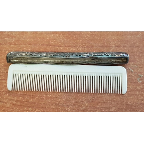 36 - Vintage Miniature Silver Plated (Doll Sized) Hand Mirror with Matching Comb, Circa 1950's