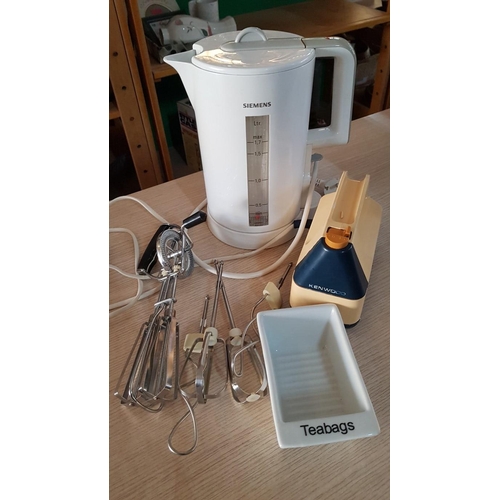 60 - Siemens Kettle, Kenwood Electric Mixer, Hand Whisk and Tea Bags Porcelain Strainer, (4)