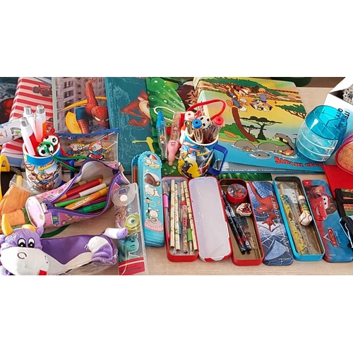 62 - Large Collection of Children's Stationary; Pencil Cases, Folders, Pens, Erasers, Rulers, Mugs, Organ... 